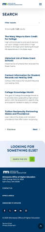 The OHE search page at mobile size.
